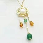 Pearl Necklace Wholesale Women New Flash Freshwater Pearl Green Agate Necklace Simple Pearl Lock Necklace