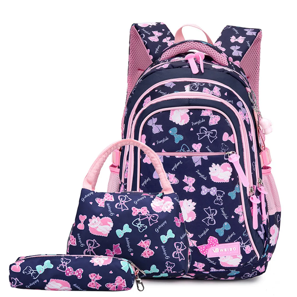 Girls Butterfly Printing Teenager Bookbags Children Backpacks Kids Primary School Bag Set with Lunch Bag and Pencil Case