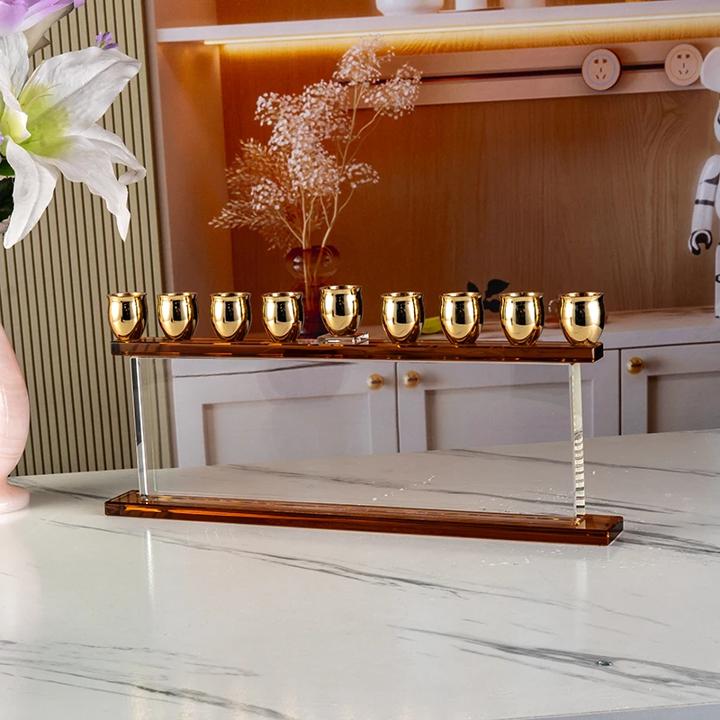 product small bridge cyrstal 9 pillar flat wedding center glass candle holder home decoration high end crystal candle holder-8