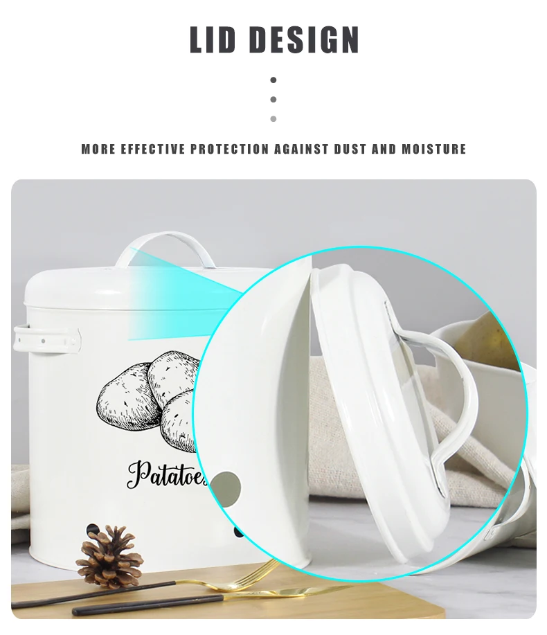 Galvanized Iron Vegetable Containers with Lid Kitchen Potato Onion Garlic Canister Storage Bucket
