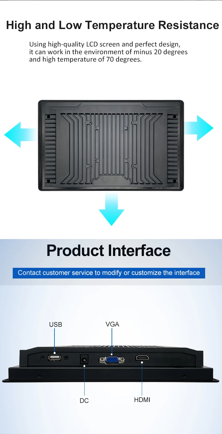 13.3 Inch Industrial Touchscreen VGA/USB/DVI Embedded True Flat Monitor IPS1920*1080 Capacitive Touch Screen Monitor