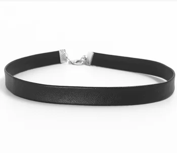plain black leather strap choker necklace Minimalist leather choke necklace metal clasps customized leather necklace