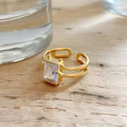 Ring Stone Ring Silver 925 Fashion Jewelry 925 Sterling Silver 18K Gold Plated Ring Square Stone Ring