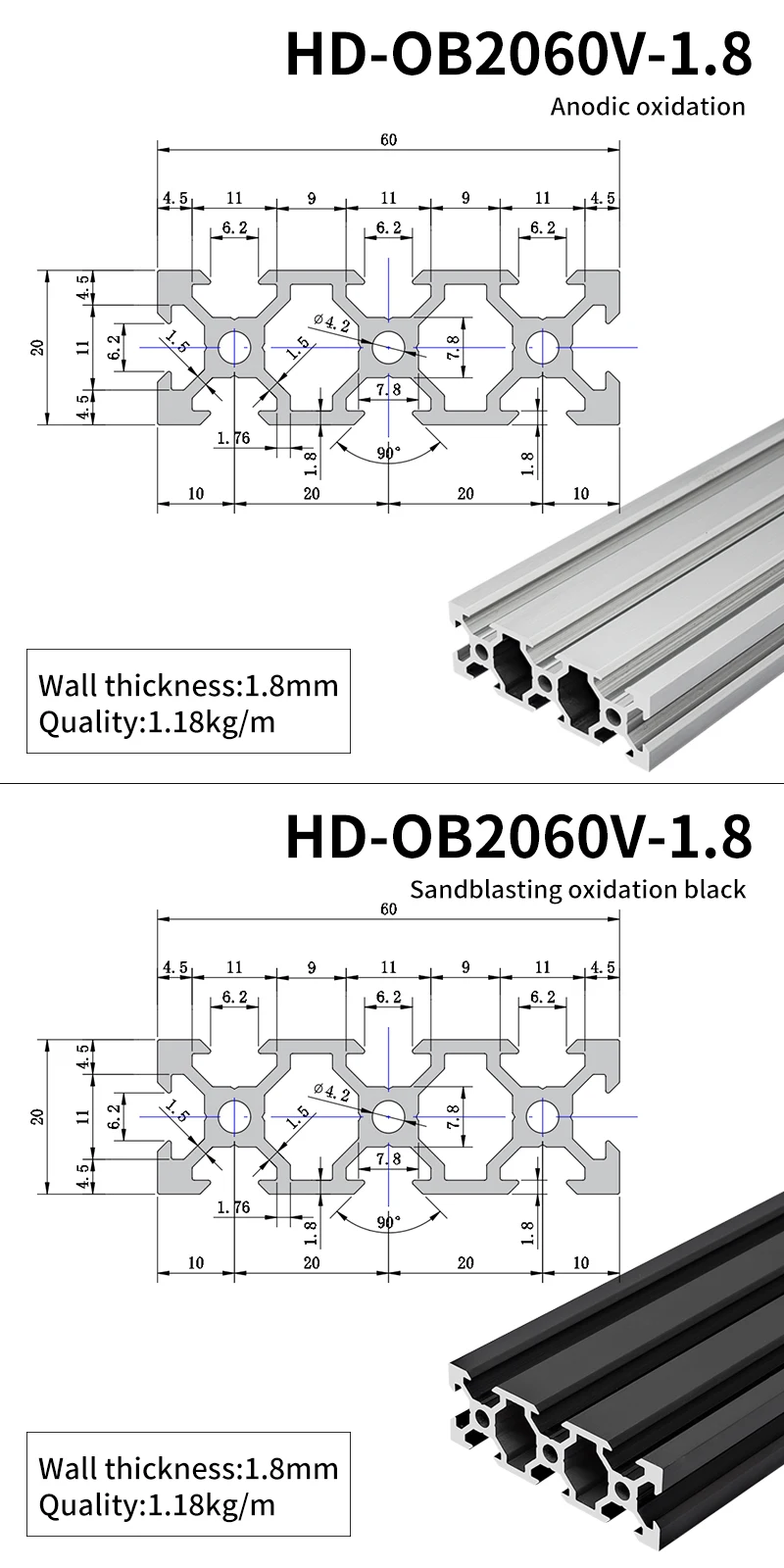 2060v Slot Industrial Extruded Aluminum Profile 2060V Slot Aluminum Alloy Guide Rail Panel Track Printer factory