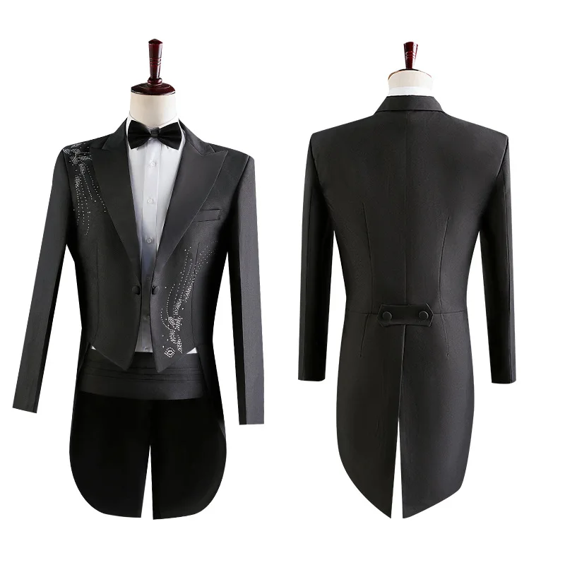 Custom Peaked Lapel Jacket Coat Blazer Men'S Wedding Prom Suit Long Coat Stage Performance Tuxedo Suits