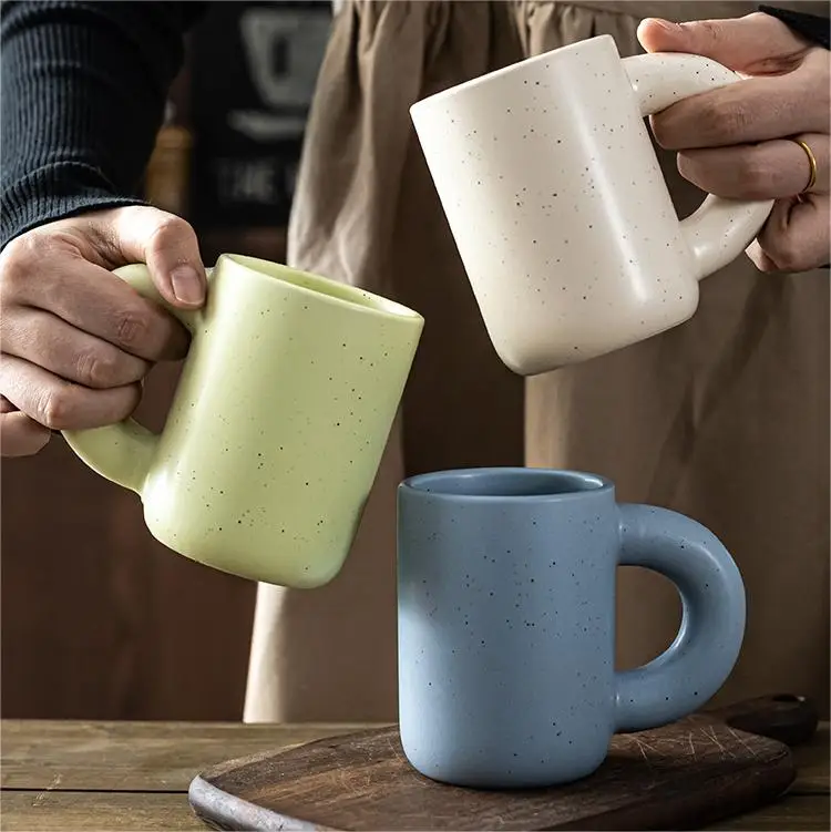 Big Handle Ceramic Cup Porcelain Mug Dinnerware Pure solid color Nordic mug with Customized Color