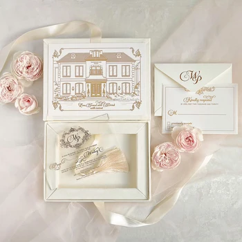 Luxury Transparent Acrylic Wedding Invitation Card Velvet Box Invitation Set with Custom Logo and Monogram