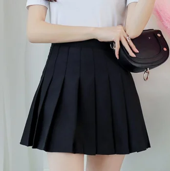 Women's High Waist Pleated Skirt Summer Casual Kawaii A-Line Plaid Black Tennis Japanese School Uniform Girls Mini Skirt