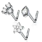 Jeweled L-Shape Nose Ring 20G Jeweled Surgical Steel Nostril Body Piercing