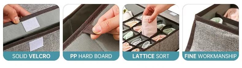 Modern Simple Eco-Friendly Fabric Storage Box for Underwear Foldable Rectangle Tableware Factory Wholesale Small Lattice supplier