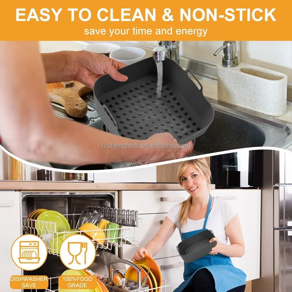 product reusable square silicone air fryer liners 15mm thick eco friendly food grade novelty design pot replacement baking dishes pans-4