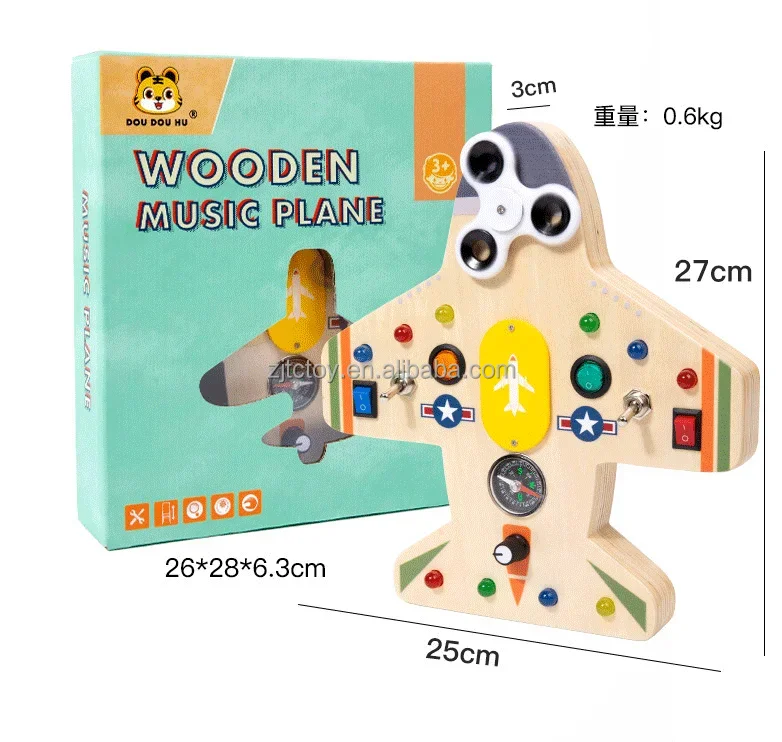 Planche d'occupation Montessori pour tout-petits de 1 an et plus, interrupteur de lumière LED, avion en forme de violon, activité sensorielle, jouets détails