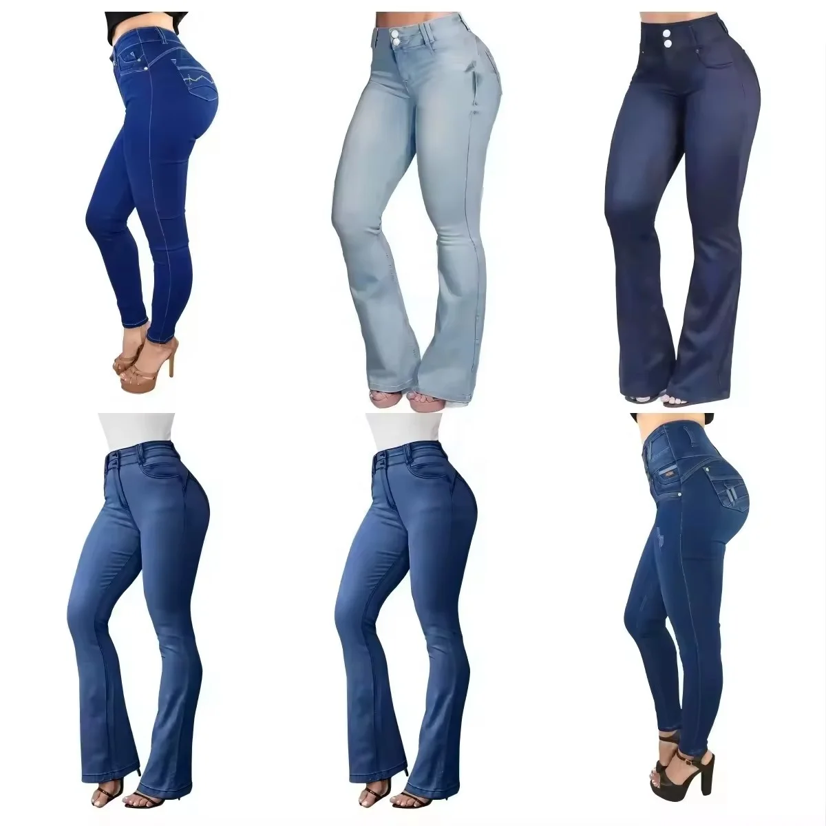 Wholesale New Fashion Plus size jeans Button Denim Casual Pants high waist Flared trousers women's jeans