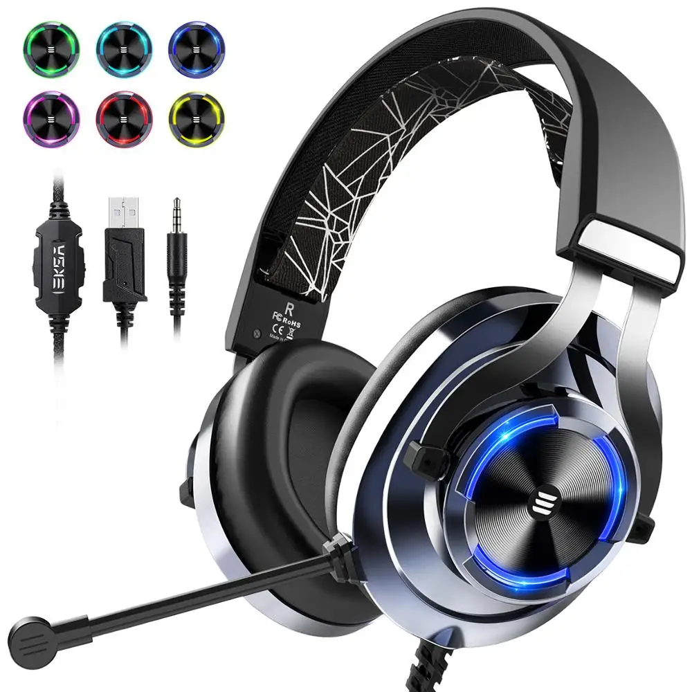 Eksa E3000 Gamer Headset Over Ear Gaming 3.5mm Double Headphones With Rotate Mic Rgb Led Light For Pc Xbox - Buy Gaming Headsets,Gaming Headphones,Earphones Oem Product on Alibaba.com