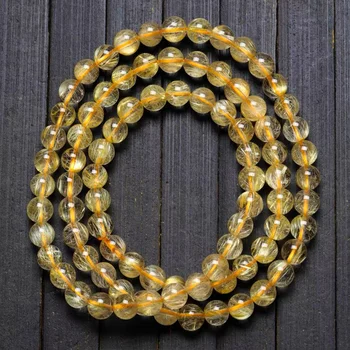 JSES Wholesale Natural 22 inches Golden Rutilated Quartz Crystal Loose Beads for Jewelry Making Stones Beads DIY Accessories