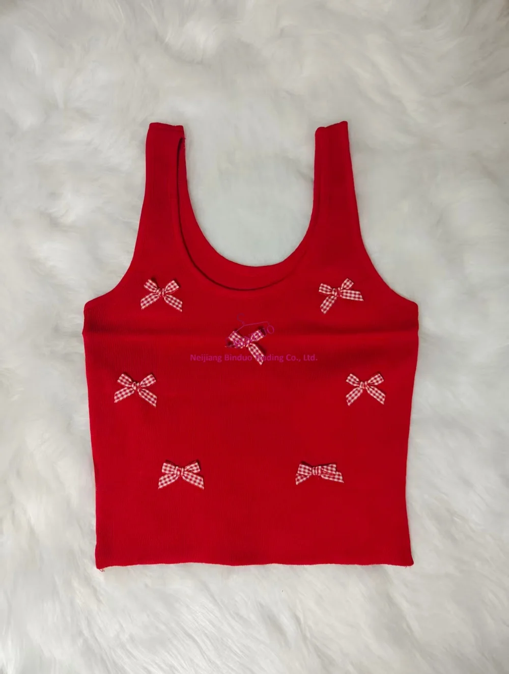 French Summer New Hot Girl Bow Sweet Pure Camisole Vest Slim-fit Base Top for Women