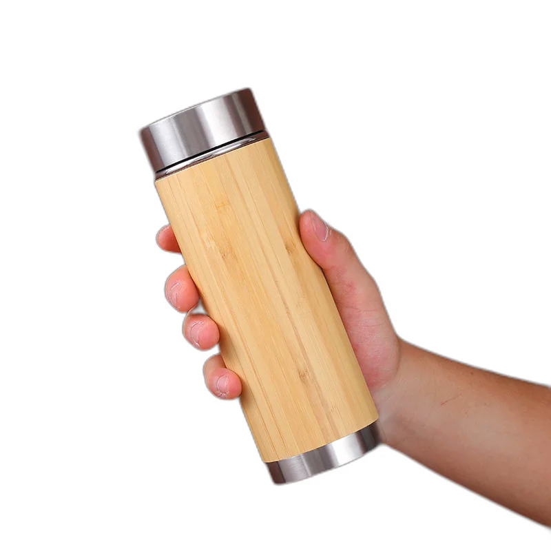 Custom Eco-Friendly Bamboo Insulated Water Bottle Direct Double Wall Stainless Steel Vacuum with 0.5L Capacity