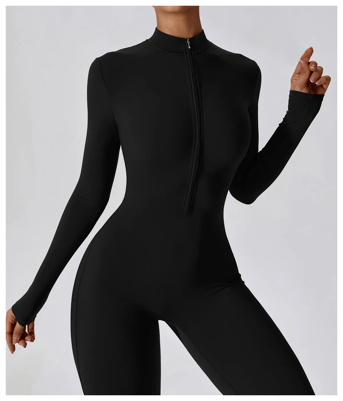 New One Piece Bodycon Jumpsuit Long Sleeve Zip Up Bodysuit For Women