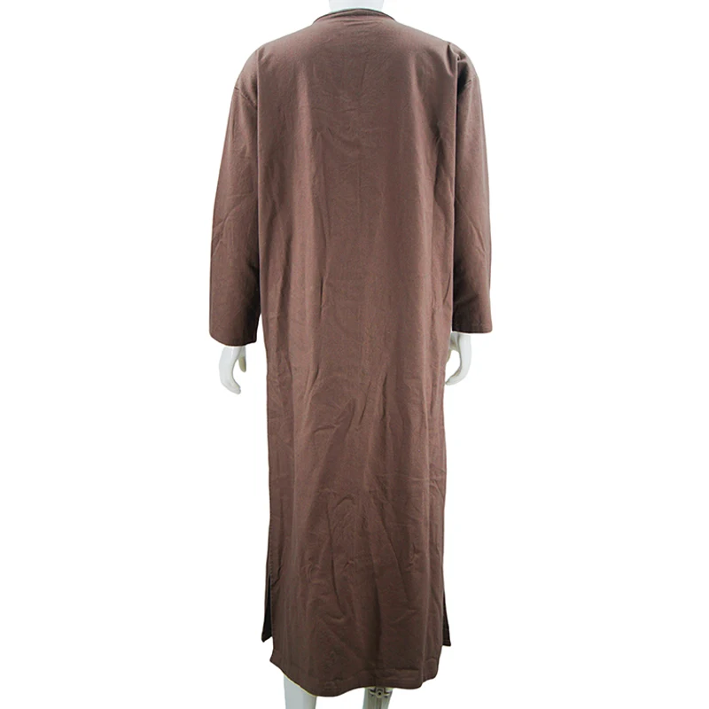 Dubai's New Men's Linen Abaya Southeast Asian Muslim Style Long Sleeve Loose Stand Collar Door Tube Robe Middle Eastern Ethnic details