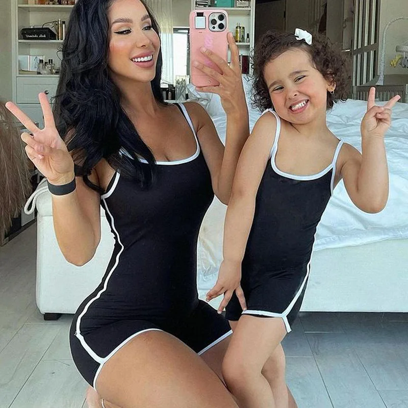 Y0064 Summer Mom And Me Clothes Black 