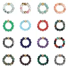 Natural Stone Rings Women Colorful Natural Stone Beaded Rings 4MM Stretch Mix Gemstone Rings