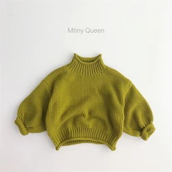 2022 hot sale kids autumn winter warm turtleneck sweater solid color baby boys girls unisex chunky knit pullover sweaters