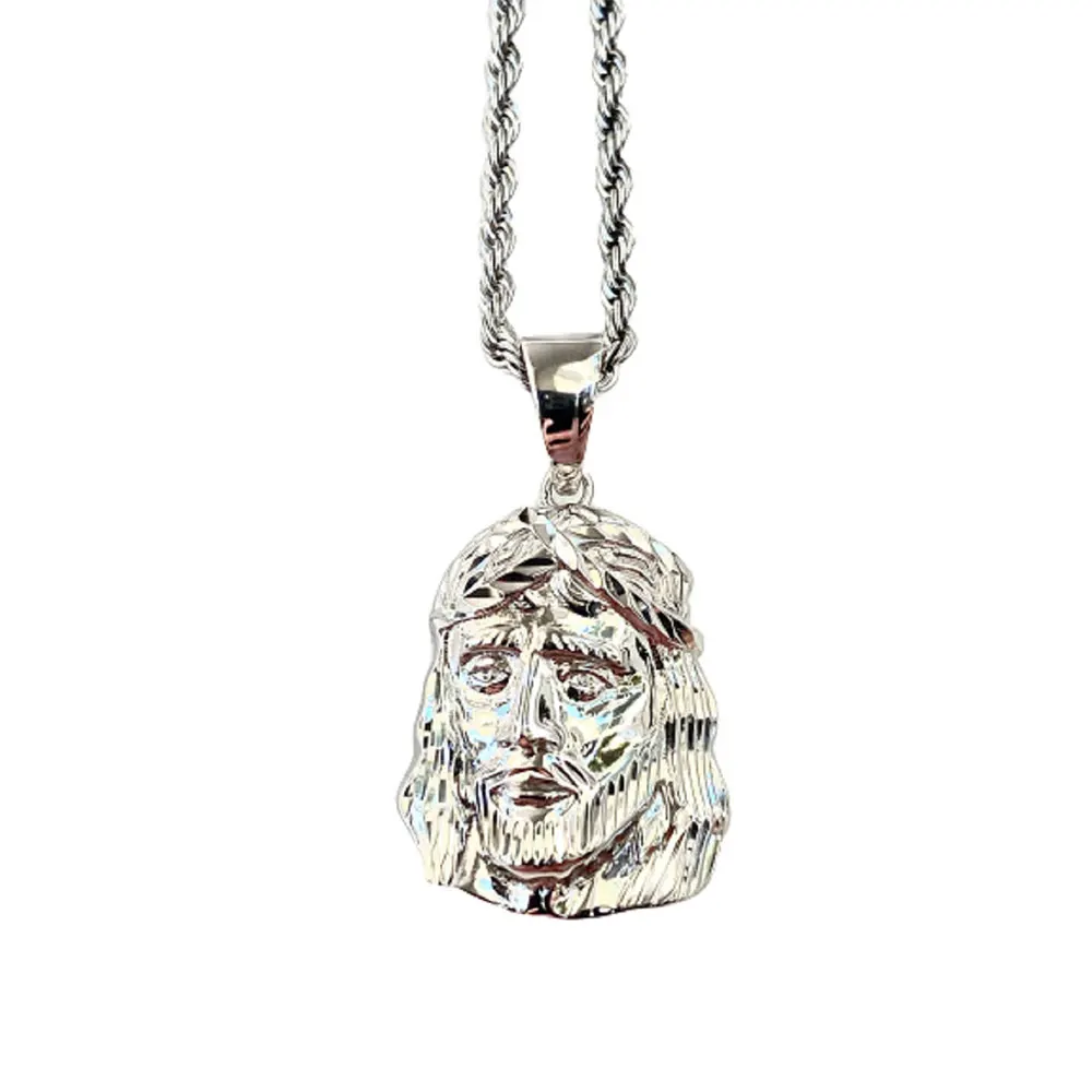 Hip Hop Jesus Face Head Piece Bling Silver Iced Out Necklaces Cz Moissanite Jesus Pendant For Men Women Unisex Rapper Jewe