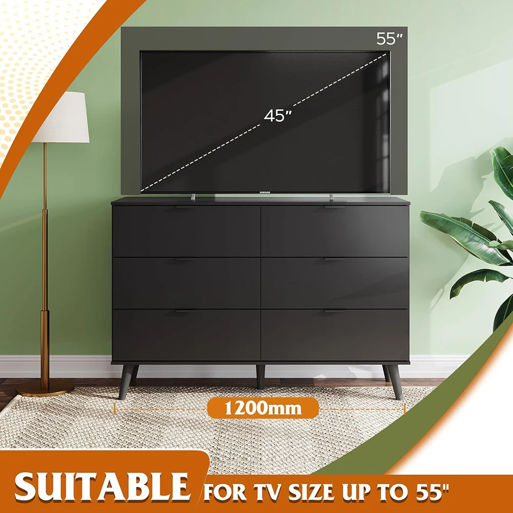 product nu deco modern black wooden 6 drawer dresser with sturdy metal handles 4724 wide tv stand for 55 tvs bedroom storage-8