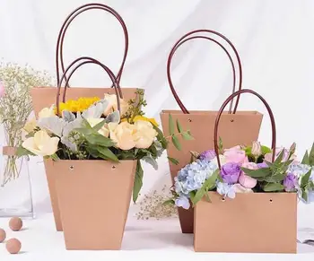 Flower arrangement Gift bag Sweet Hand-held Kraft paper bag Green Plant Basket Gift Bag