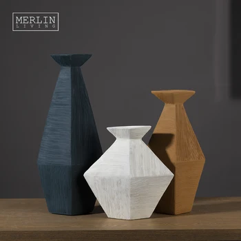 Merlin ceramic wabi-sabi minimalist vase geometric quadrilateral pull string vintage home decor with vases flower