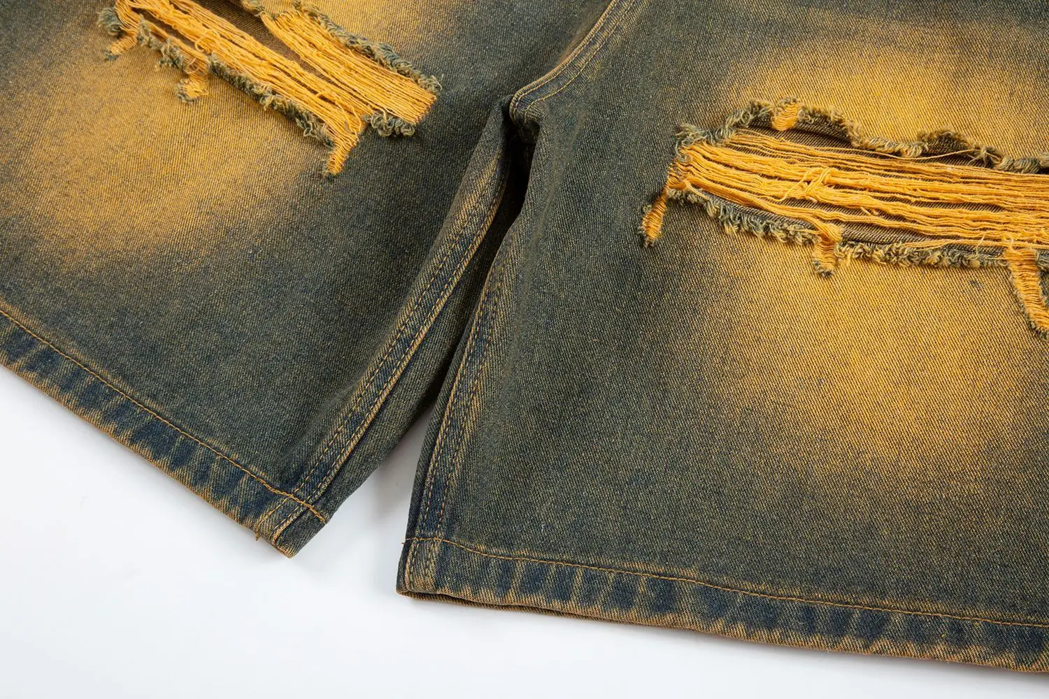 American Style Vintage Distressed Ripped Mid Waist Denim Shorts Summer Washed Straight Leg Jeans Street Cropped Unisex All-match factory