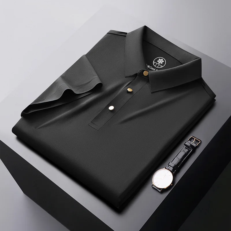 OEM/ODM Summer Ice Silk Short Sleeved Business Lapel Button Slim Men's Polo Shirts