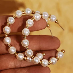 Finetoo Vintage Oversize Pearl Earrings For Women Big Hoop Earring Set Statement Geometric Fashionable Design Jewelry