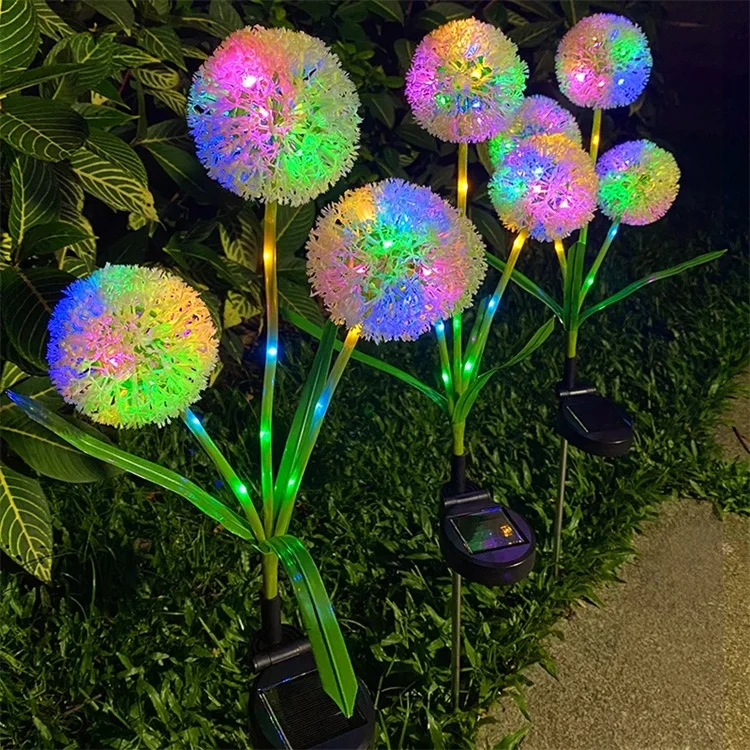 Landscape Walkway Lawn Lamp Petals Multi Color Stake Decoration IP65 Color Changing Pathway dandelion led solar garden light