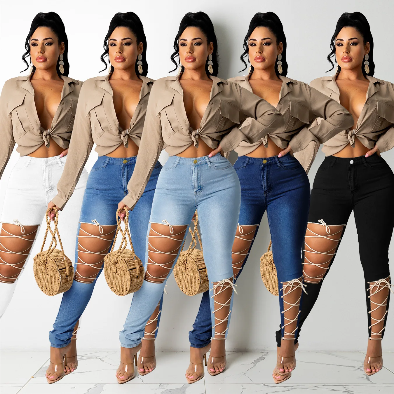 Plus Size Streetwear Stretchy Skinny 