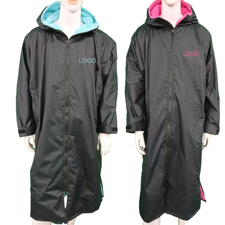 waterproof swim parka robe custom logo waterproof changing poncho robe fleece lining swim parka coat jackets
