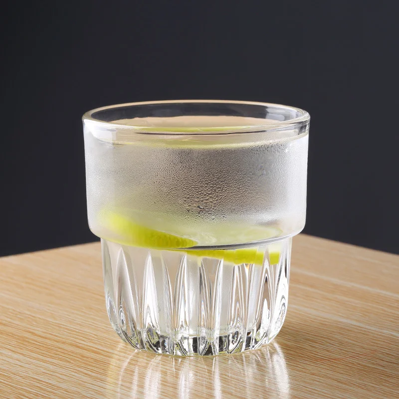 High-Value Whiskey Glass Transparent Soda Lime Glass Home Bar Restaurant Embossed Juice Drinking Cup