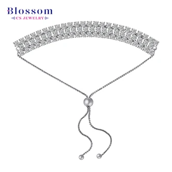 Blossom CS Jewelry Custom Wholesale 925 Sterling Silver Adjustable Bracelet Three Row AAA Cubic Zirconia Tennis Women Bracelet