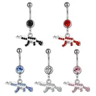 Navel Ring Fashion Body Piercing Jewelry Dangle Navel Ring Clear Gem Gun Belly Button Ring For Women
