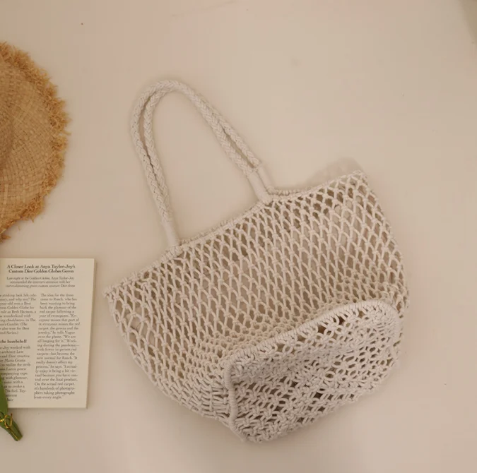 Summer hollowed-out mesh woven bag sen grass woven bag holiday handmade cotton rope net beach bag