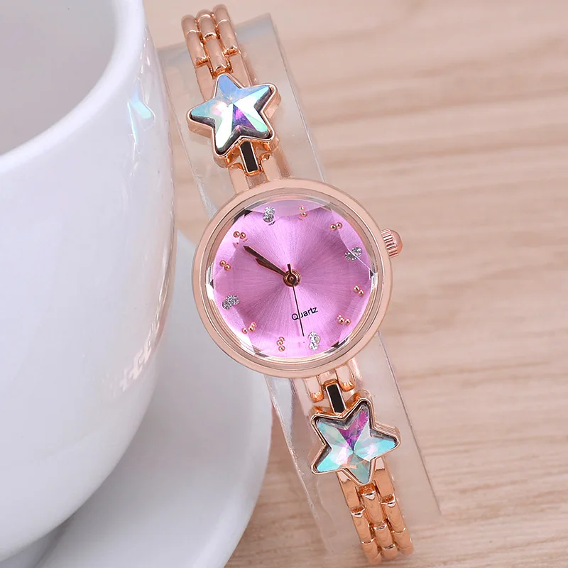 Stylish Ladies Star Diamond Bracelet Watch Plating Slim Stone Alloy Quartz Movement Wrist Watches For Women