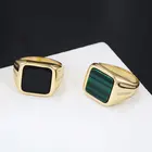 Ring Black 18K Gold-plated Ring With Black Green Agate For Men Women Signet Ring