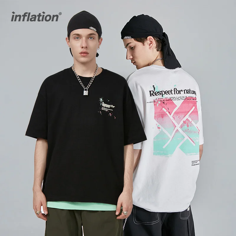 INF Letter Printing T-shirts Couple Oversized T-shirt Men 100% Cotton Short Sleeve Boy Tees