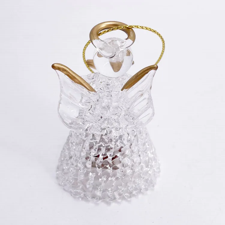 Small led color change light up clear lampwork hand painted blown hanging spun glass angel figurines Christmas ornaments supplier