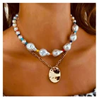 Pearl Necklace Fashion Popular Shaped Pearl Metal Pendant Bead Necklace Women