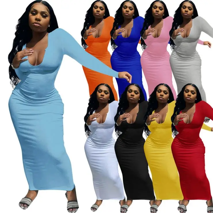 Long Sleeve Elegant Casual Maxi Dresses 