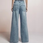 OEM New Design Star-Motif Wide Leg Washed Jeans Women's High Waist Zip Fly Jeans
