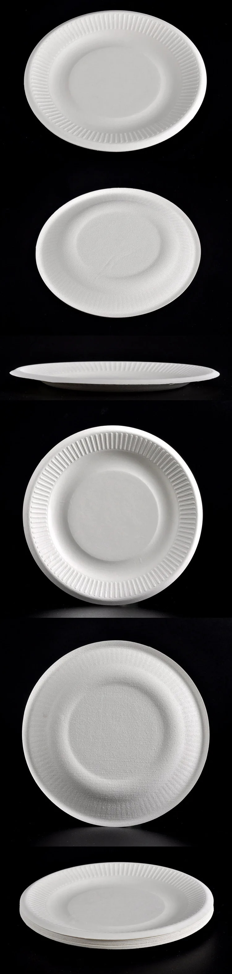 Renewable and reclaimed resources biodegradable Sugarcane Pulp round plate tableware
