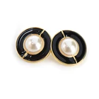 Stud Earrings Studs Luxury Natural Pearl Brass Metal Stud Earrings Gold For Woman Jewelry Earrings Studs Round
