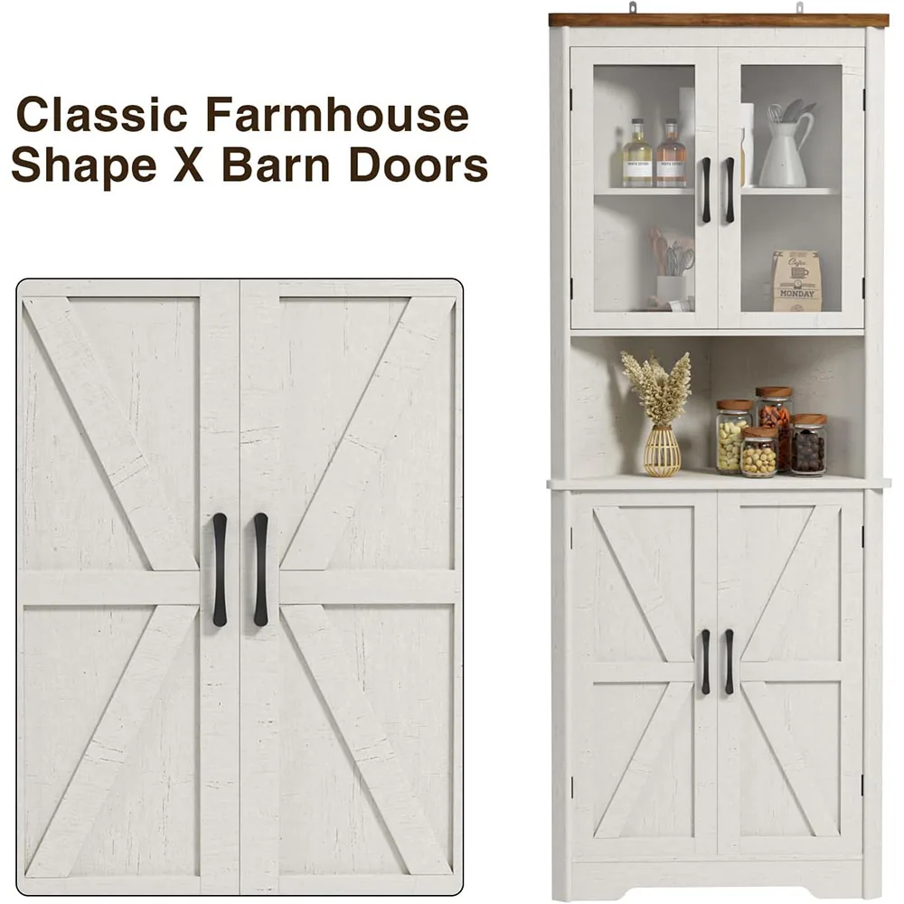 67''H Tall Corner Cabinet with 4 Tempered Glass Doors Farmhouse Storage Cabinet 5 Adjustable Shelves Home Pantry Hutch Kitchen supplier